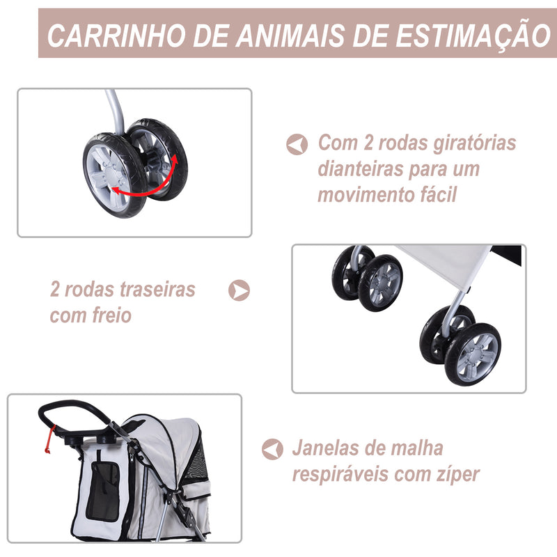 Carrinho Cães Animais de Estimação Dobrável Cinzento 75x45x97 cm