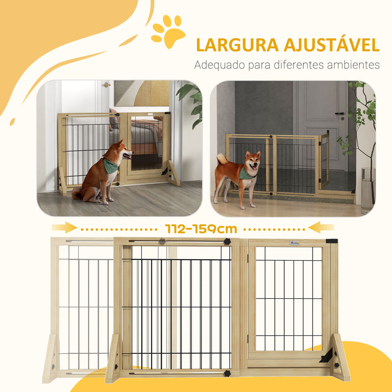 Barreira de Segurança para Cães de Madeira Barreira para Animais de Estimação Extensível de 2 Painéis com Pés de Apoio Triangular para Porta Corredor Escada 112-159x44x70 cm Madeira