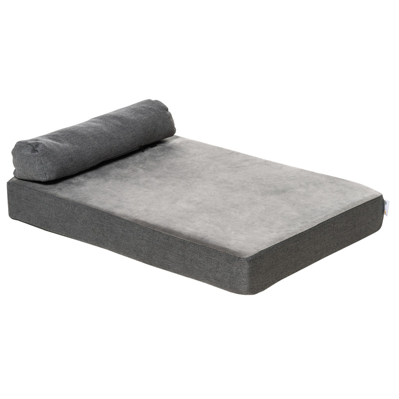 Cama para Cães Lavável Ortopédica com Almofada e Capa Removível Almofada para Cães de Pelúcia e Espuma Viscoelástica 75x55x20cm Cinza