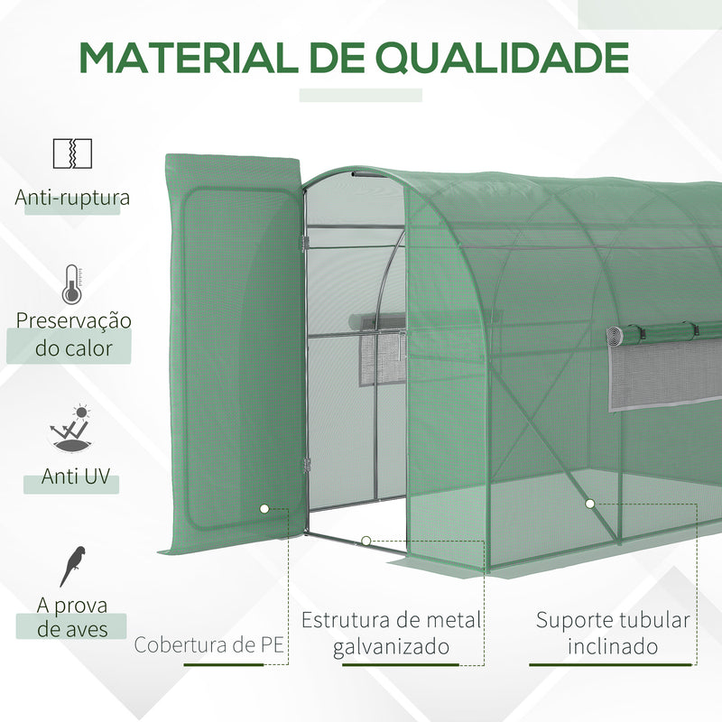 Estufa Tipo Túnel 300x200x200 cm com Porta e Janelas Estufa de Jardim Grande com Cobertura de PE e Metal Galvanizado para Cultivos de Plantas Verduras Verde