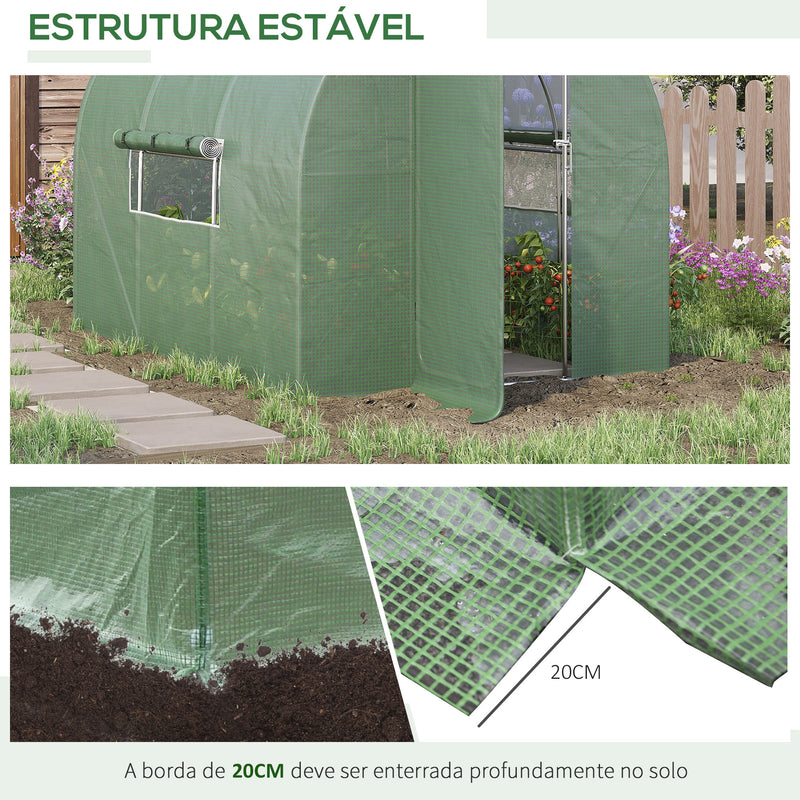 Estufa Tipo Túnel 300x200x200 cm com Porta e Janelas Estufa de Jardim Grande com Cobertura de PE e Metal Galvanizado para Cultivos de Plantas Verduras Verde