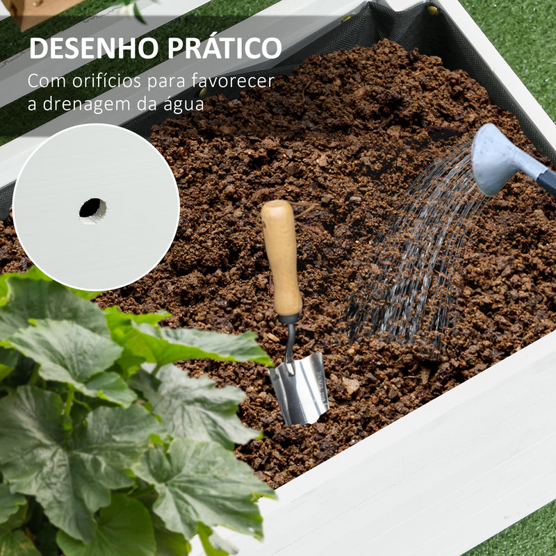 Floreira com Treliça de Madeira Maciça com 4 Rodas Caixa de Plantio com Suporte para Plantas Trepadeiras e Malha Geotêxtil para Cultivos de Plantas Flores 76x30x155 cm Branco