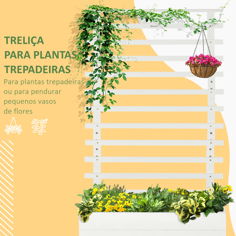 Floreira com Treliça de Madeira Maciça com 4 Rodas Caixa de Plantio com Suporte para Plantas Trepadeiras e Malha Geotêxtil para Cultivos de Plantas Flores 76x30x155 cm Branco