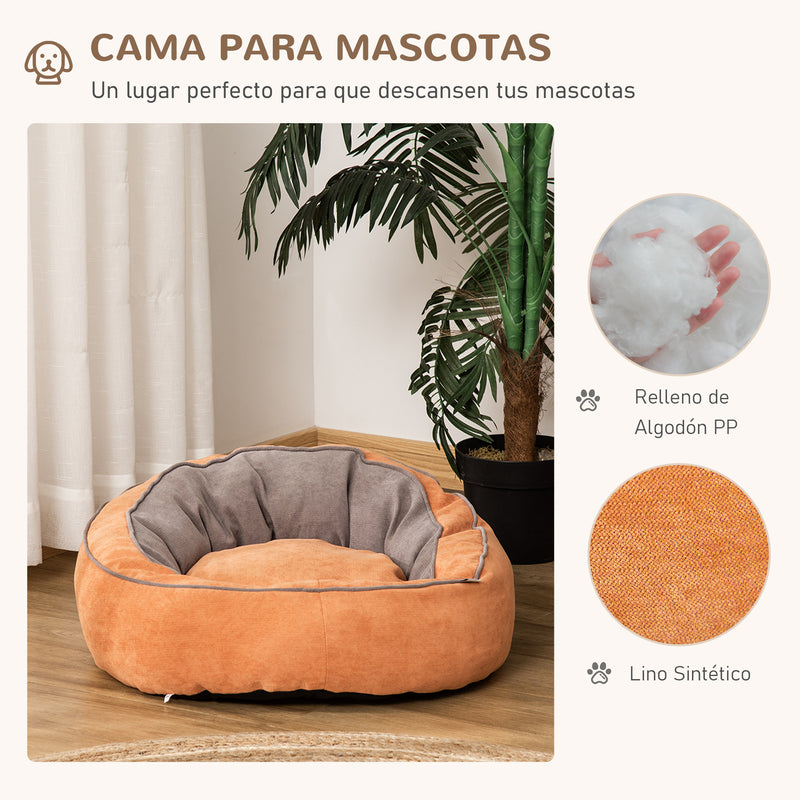 Cama para Cães e Gatos Pequenos Almofada para Animais de Estimação Pequenos Suave e Redonda 59x59x30cm Laranja e Cinza