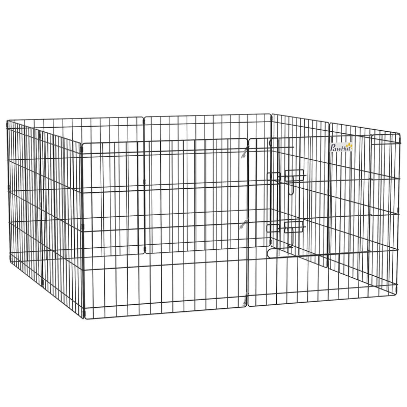 Parque para Cães 8 Painéis 61x61cm Dobráveis Gaiola Metálica para Animais de Estimação com Porta e Dupla Fechadura para Jardim Pátio Exterior Preto