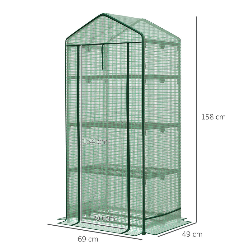 Estufa de Jardim com 4 Prateleiras de Grade e Porta Enroláveis Estufa para Vasos de Plantas Flores Jardim Exterior 69x49x158cm Verde