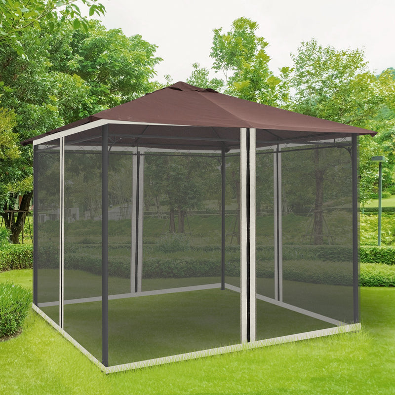 4 Painéis Laterais 302x207 cm para Tenda de Jardim Mosquiteira para Gazebo com Zíperes e Anéis Pretos