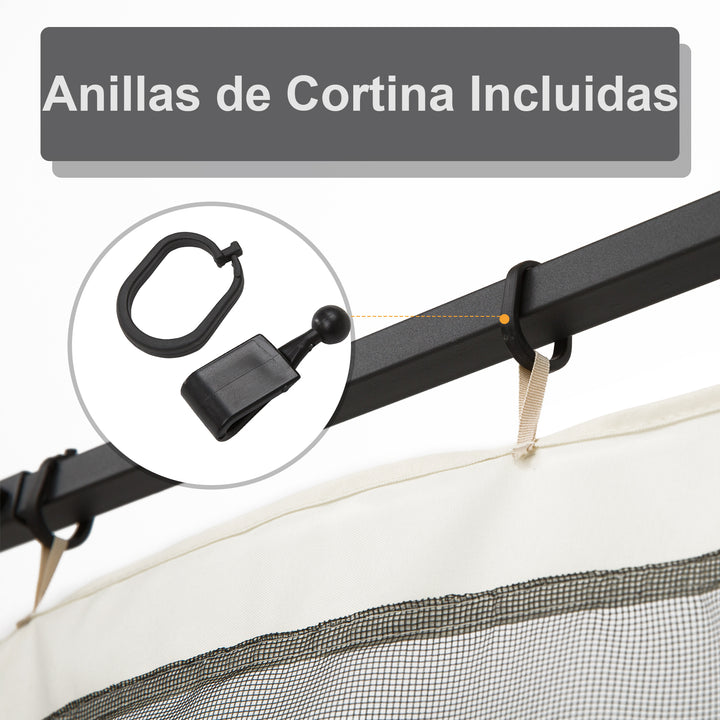 4 Painéis Laterais 302x207 cm para Tenda de Jardim Mosquiteira para Gazebo com Zíperes e Anéis Pretos