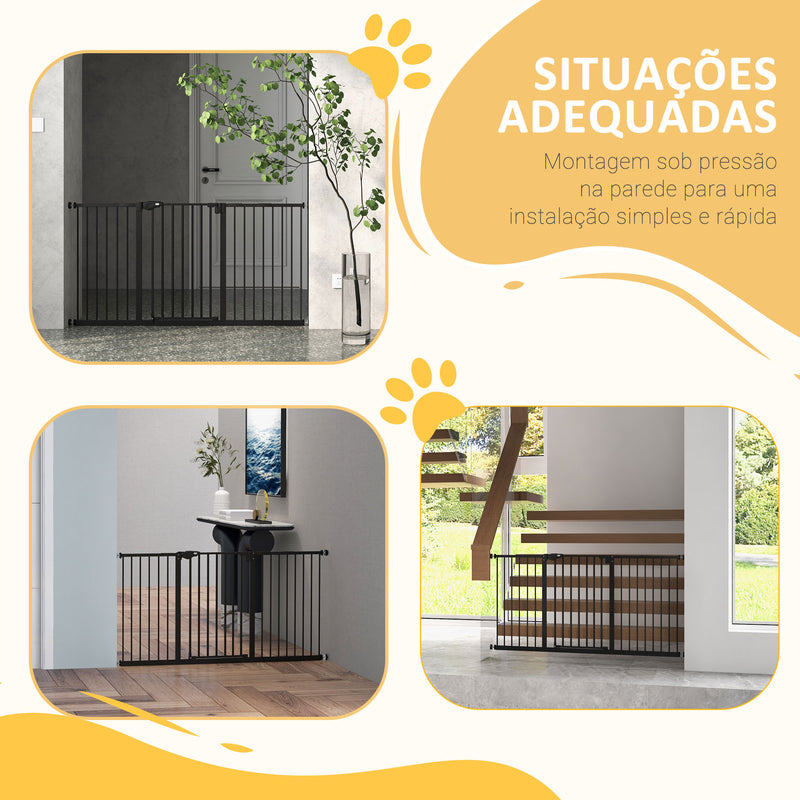 Barreira de Segurança Extensível para Portas e Escadas Barreira de Segurança Cães com Fechamento Automático e Sistema de Duplo Bloqueio Metal 74-147,5x76,2 cm Preto