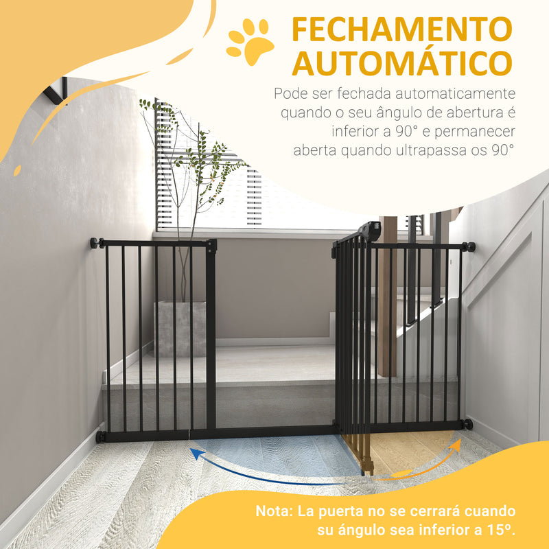 Barreira de Segurança Extensível para Portas e Escadas Barreira de Segurança Cães com Fechamento Automático e Sistema de Duplo Bloqueio Metal 74-147,5x76,2 cm Preto