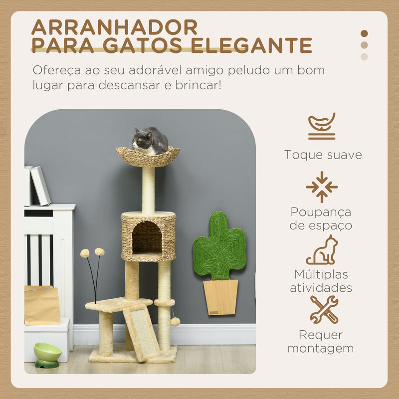 Arranhador para Gatos de 116 cm Torre para Gatos com Postes para Arranhar Cama Caverna de Taboa Rampa e Bolas 45x40x116 cm Bege