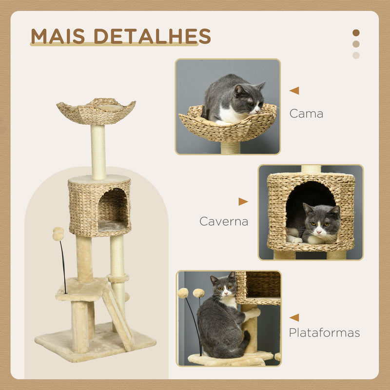 Arranhador para Gatos de 116 cm Torre para Gatos com Postes para Arranhar Cama Caverna de Taboa Rampa e Bolas 45x40x116 cm Bege