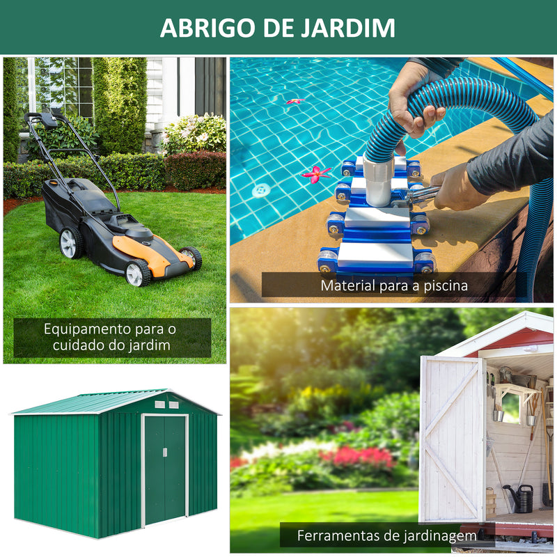 Galpão de Jardim Barracão Metálico Placa Verde para armazenar ferramentas 277x191x192cm Verde