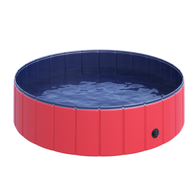 Piscina Dobrável para Cães Gatos Banheira Portátil para Animais de Estimação PVC Antideslizante Múltiplo Uso para Interior e Exterior Ø120x30 cm Vermelho