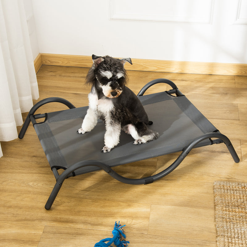 Cama Elevada para Cães Pequenos e Médios Cama para Animais de Estimação com Tecido de Malha Respirável Estrutura Curvada para Interior Exterior 92x55,5x21cm Cinza