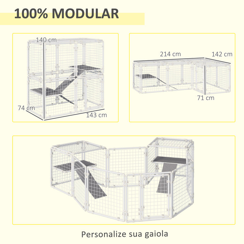 Gaiola Metálica para Animais de Estimação Gaiola para Coelhos com 16 Painéis com Trava e Escada para Cobaias Desenho DIY 68x68,2x2,5cm Branco