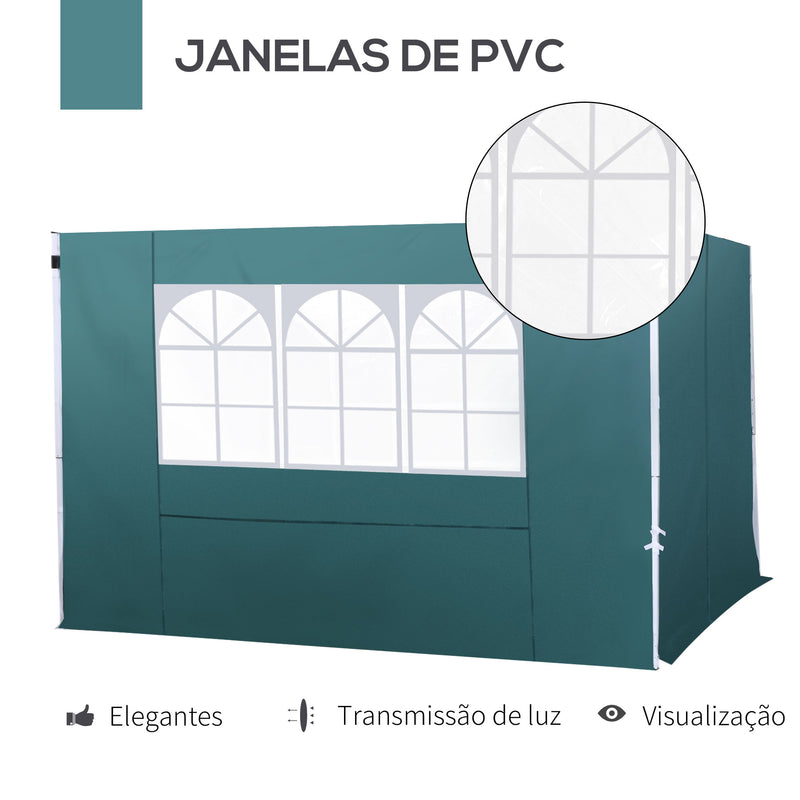 2 Paredes Laterais para Tenda 3x2 m Parede Lateral de Tecido Oxford com 2 Janelas Apto para tendas 3x3 m e 3x6 m Verde