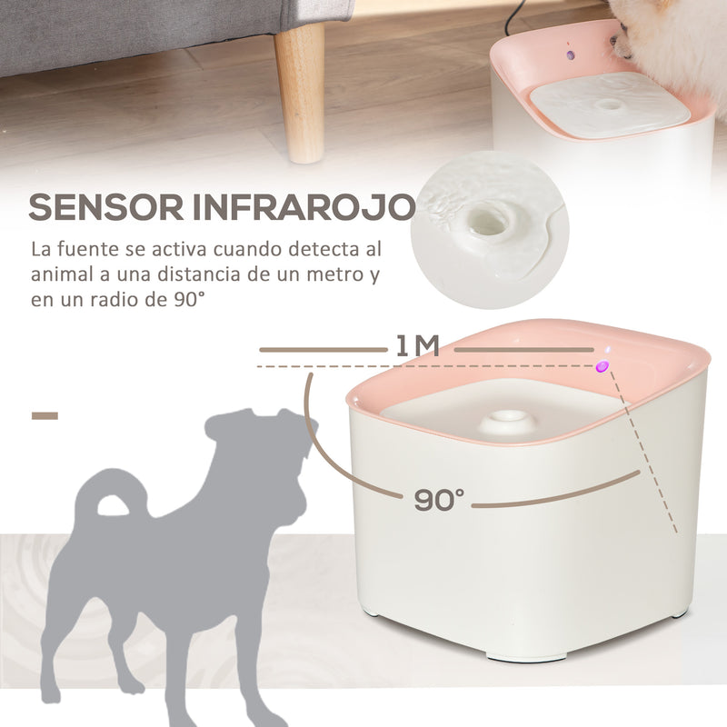 Dispensador de Água para Gatos 3L Fonte de Água Automática para Cães e Gatos com Sensor Infravermelho 3 Modos e Luz Indicadora LED 21x20x18cm Branco e Rosa