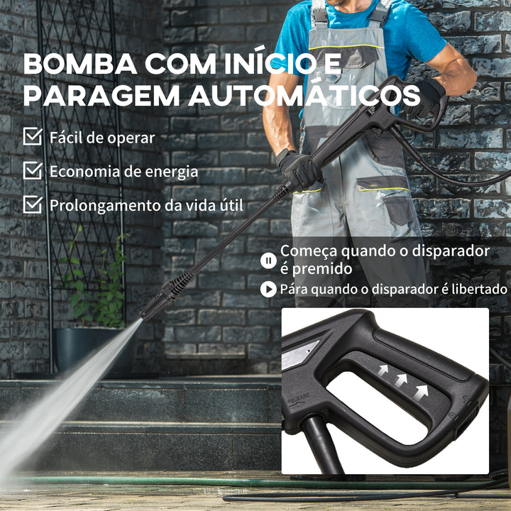 Lavadora de Alta Pressão 1600W Caudal 432 L/h Bomba de Alumínio Pressão de 135 Bar Mangueira de 6 m Inclui Garrafas de Sabão Bocal Escova 32x24x65 cm Azul