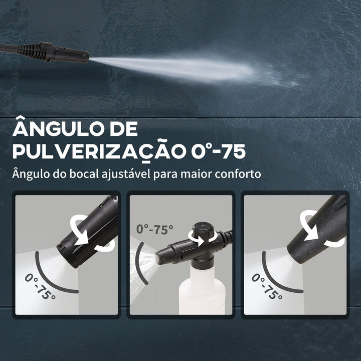 Lavadora de Alta Pressão 1600W Caudal 432 L/h Bomba de Alumínio Pressão de 135 Bar Mangueira de 6 m Inclui Garrafas de Sabão Bocal Escova 32x24x65 cm Azul