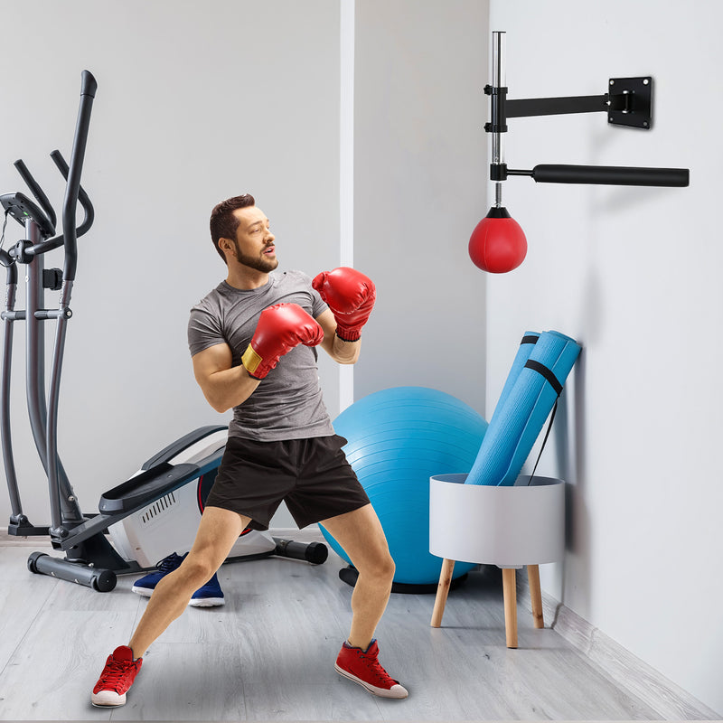 Bola de Velocidade de Boxe Montado na Parede Altura Ajustável com Barra Giratória e Inflador Puching Ball para Adultos e Adolecentes 79x72x20cm Preto e Vermelho