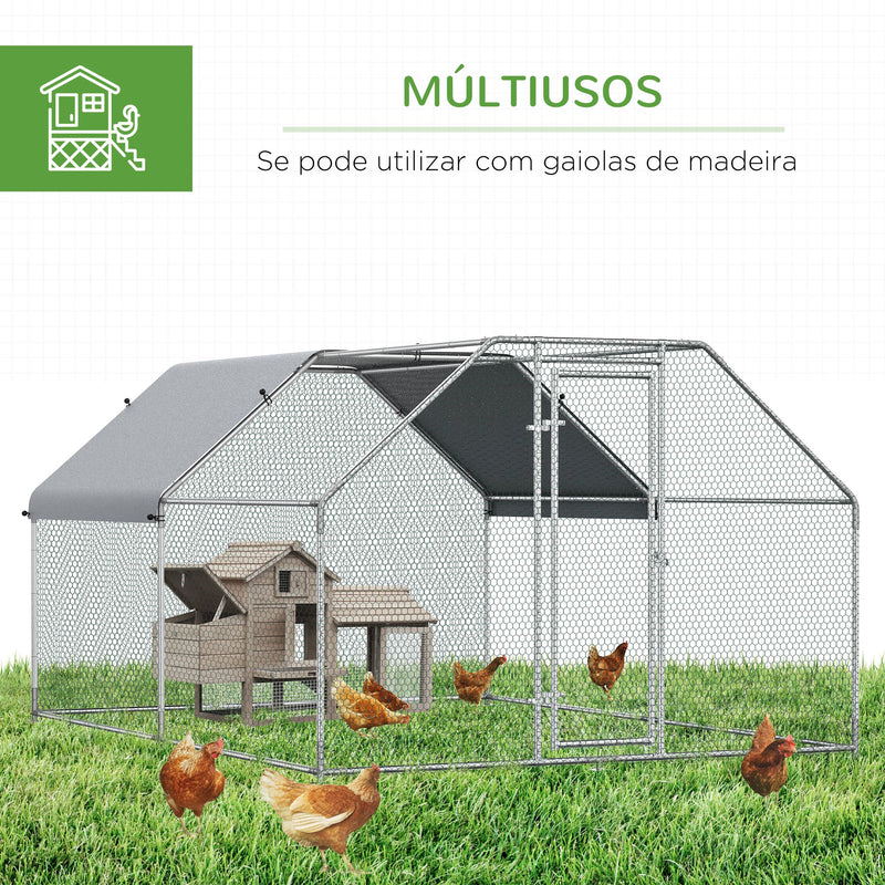 Galinheiro ao ar livre Gaiola para aves domésticas de metal galvanizado com fechadura e cobertura Oxford 280x380x195cm