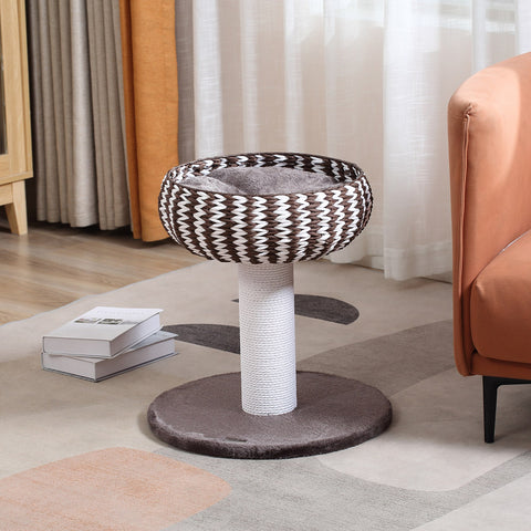 Arranhador para Gatos Pequeno Altura 52cm Torre de Escalar para Gatos com Cama Redonda Almofada de Pelúcia Suave e Poste Arranhador 50x50x52cm Café e Branco