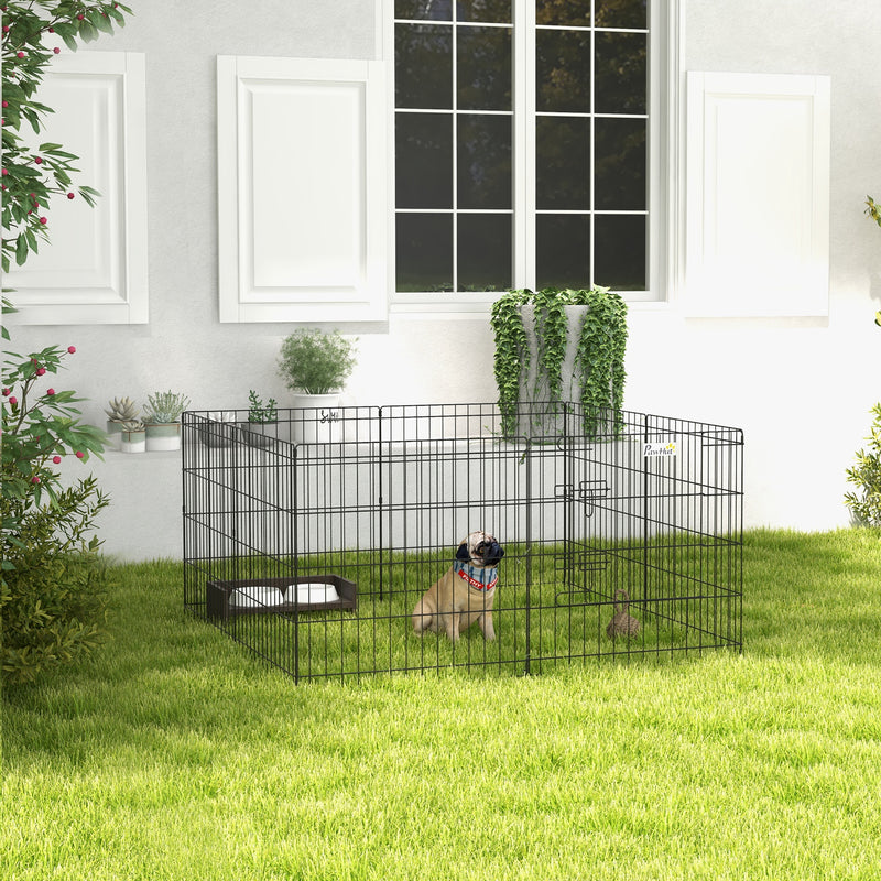 Parque para Cães 8 Painéis 61x61cm Dobráveis Gaiola Metálica para Animais de Estimação com Porta e Dupla Fechadura para Jardim Pátio Exterior Preto