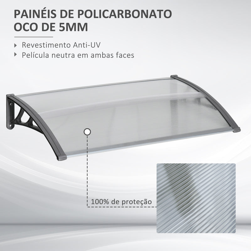 Marquise de Proteção 110x60cm Marquise Exterior para Portas e Janelas contra o Sol e Chuva com Suporte de PP Policarbonato Cinza