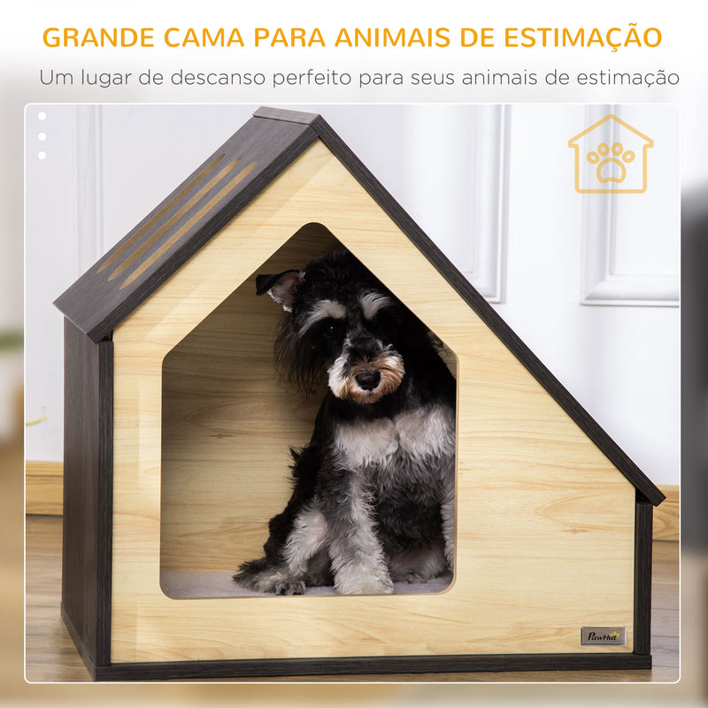 Casa de Madeira para Cães Casa para Cães para Uso Interior com Almofada Removível Lavável e 3 Ventilações 60x40x59,2cm Preto e Madeira Natural