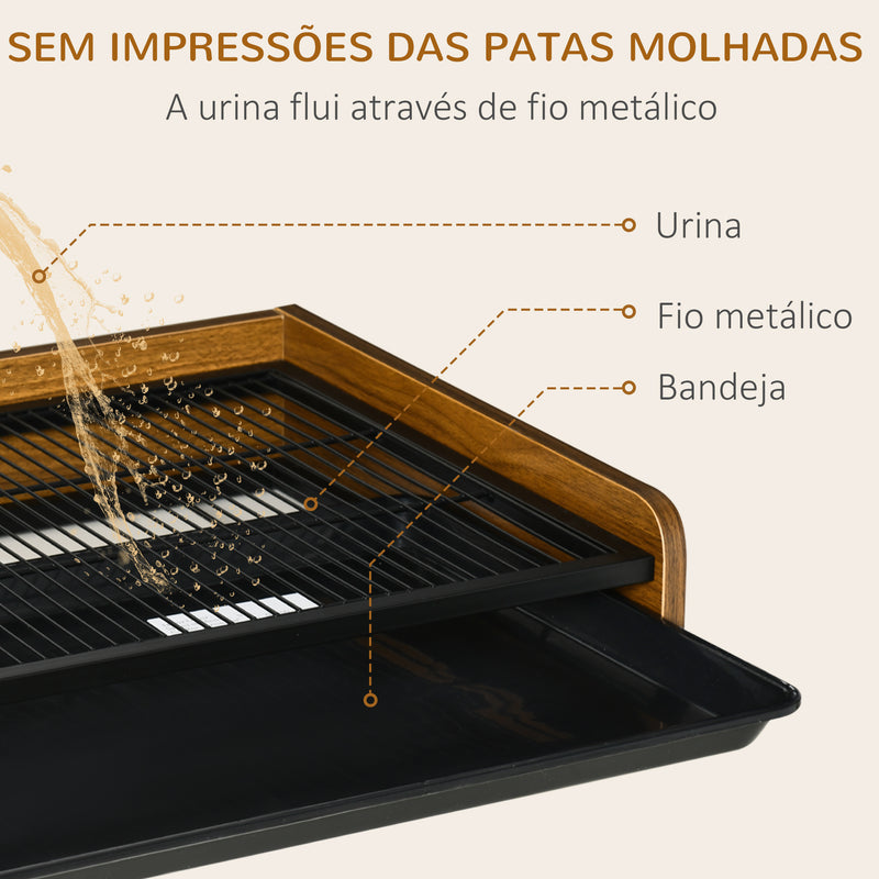 Sanita para Cães de Aço e Madeira Sanita para Adestramento de Cães Médios Pequenos com Grade e Bandeja Removível 62x45,5x11cm Marrom e Preto