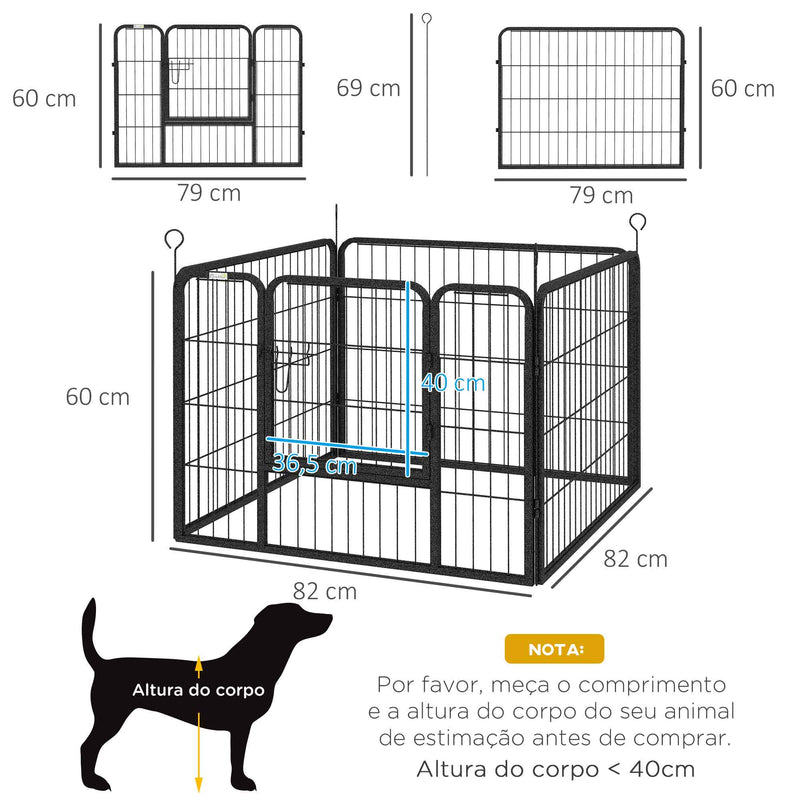 Parque para Cães com 4 Painéis Parque para Animais de Estimação Dobrável 82x82x60cm com Porta e Fechadura para Exterior e Interior Cinza Escuro