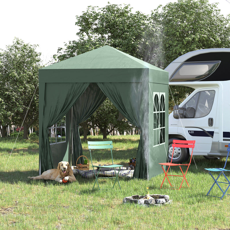 Tenda Dobrável 2x2 m Tenda de Jardim com 4 Paredes Laterais Tecido Oxford 2 Portas 2 Janelas e Bolsa de Transporte para Exterior Terraço Campismo Festas Verde