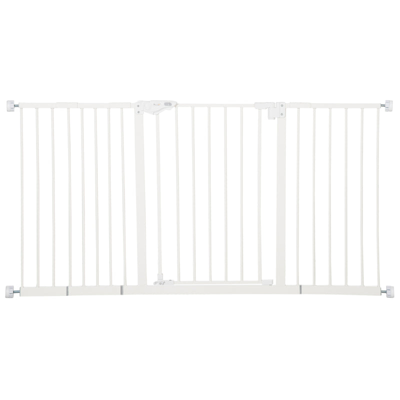 Barreira de Segurança Extensível para Portas e Escadas Barreira de Segurança Cães com Fechamento Automático e Sistema de Duplo Bloqueio Metal 74-147,5x76,2 cm Branco