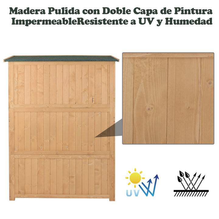 Armário Ferramentas de Jardinagem Duas Portas Teto Impermeável Compartimentos de Tamanhos Diferentes 127,5x50x164cm Madeira Maciça