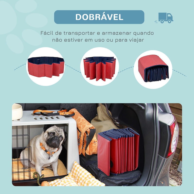 Piscina Dobrável para Cães Gatos Banheira Portátil para Animais de Estimação PVC Antiderrapante Múltiplo Uso para Interior e Exterior Ø160x30 cm Vermelho