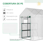 Estufa de Jardim 143x143x195cm Estufa de Aço com 2 Prateleiras Porta e 2 Janelas Enroláveis para Cultivo de Plantas Vasos de Flores Pátio Exterior Branco