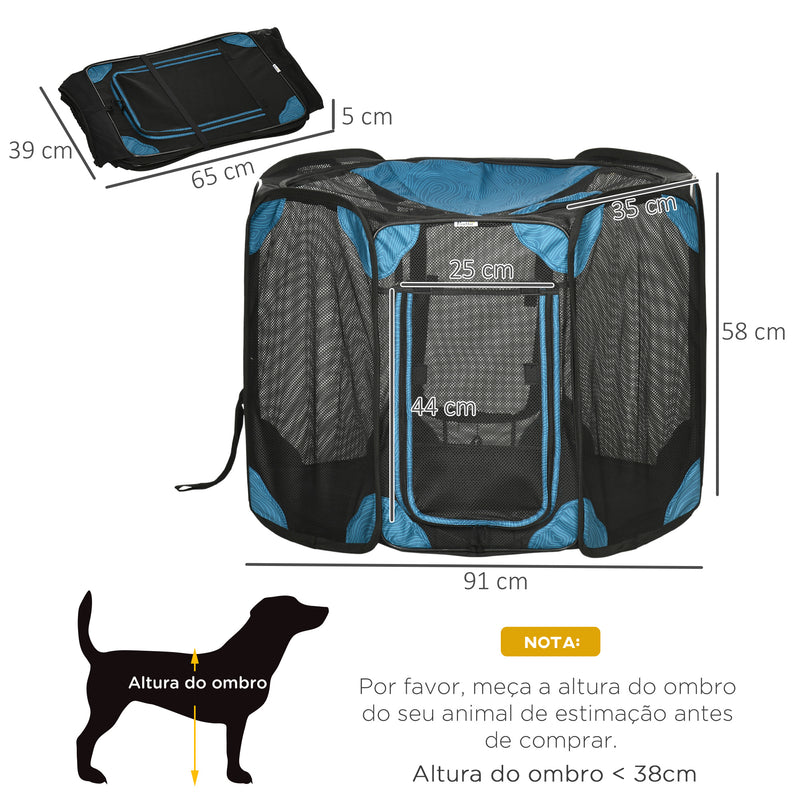 Parque para Cães de 8 Painéis Parque para Animais de Estimação com Bolsa de Transporte Parque Animais Portátil para Gatos Coelhos Ø91x58cm Azul