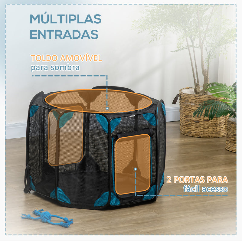 Parque para Cães de 8 Painéis Parque para Animais de Estimação com Bolsa de Transporte Parque Animais Portátil para Gatos Coelhos Ø91x58cm Azul