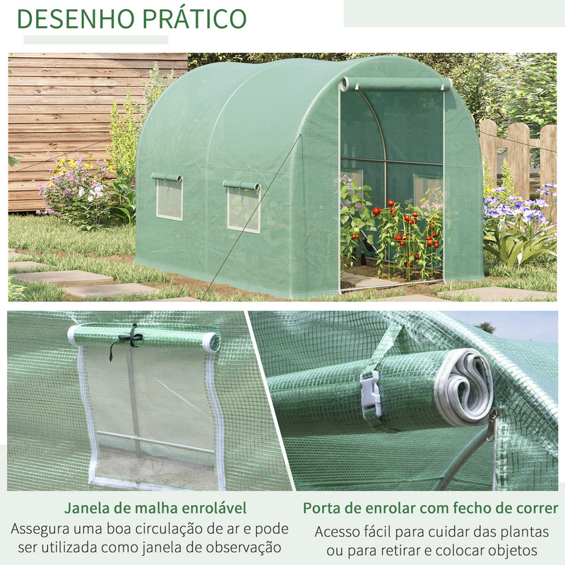 Estufa de Jardím e Horto para Cultivos Plantas com 4 Janelas Revestida PE 140g/? e Estrutura de Aço - 3x2x1,9m