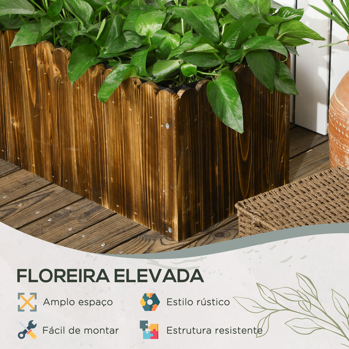 Floreira de Madeira Retangular Floreira de Jardim com Orifício de Drenagem e Tecido não Tecido para Plantas Flores Ervas para Varanda Pátio 80x30x30 cm Marrom