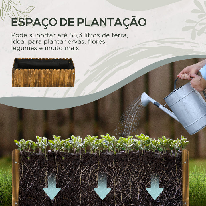 Floreira de Madeira Retangular Floreira de Jardim com Orifício de Drenagem e Tecido não Tecido para Plantas Flores Ervas para Varanda Pátio 80x30x30 cm Marrom