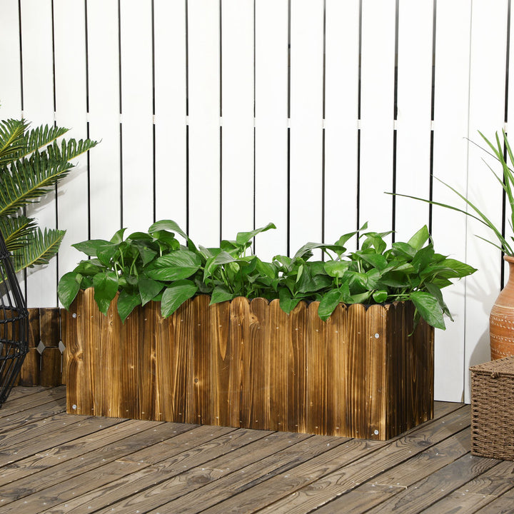 Floreira de Madeira Retangular Floreira de Jardim com Orifício de Drenagem e Tecido não Tecido para Plantas Flores Ervas para Varanda Pátio 80x30x30 cm Marrom
