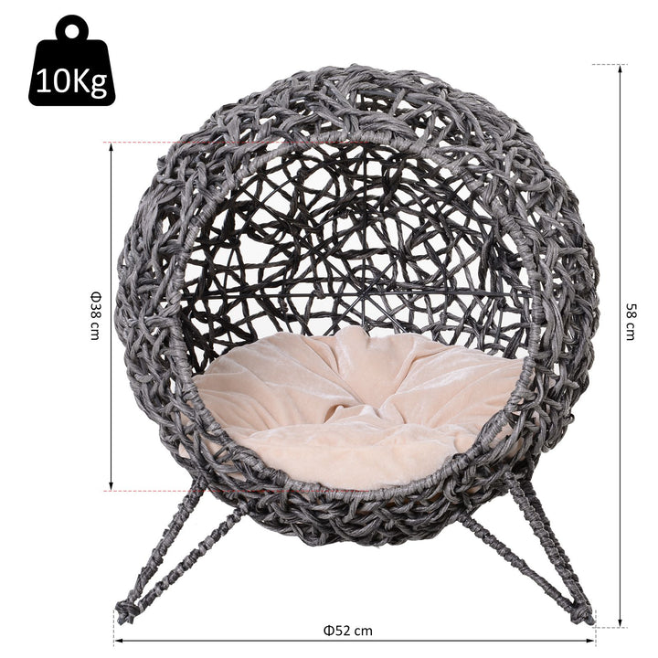 Caverna de vime com Almofada para Gatos Base Elevada com 3 Pernas F52x58 cm Cinza prateado