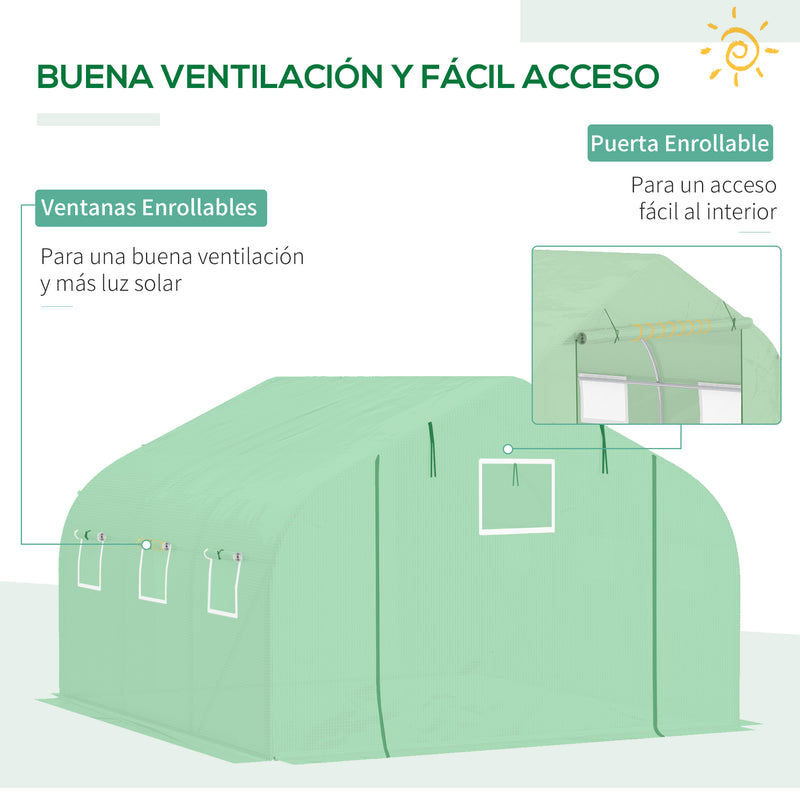 Cobertura de Substituição Estufa de Túnel 347x300x200cm Polietileno com 6 Janelas de Malha Transpirável e Porta Enrolável Proteção de Plantas para Jardim Verde