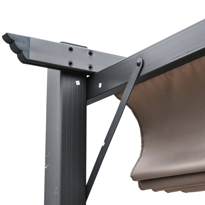 Pérgola de Jardim 3x3 m com Toldo de Poliéster Retrátil e Estrutura de Alumínio para Exterior Pátio Cinza e Marrom