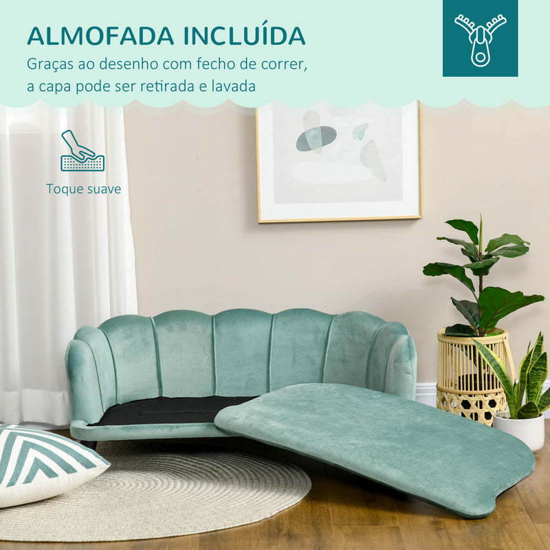 Sofá para Cães Médios Sofá Cama para Animais de Estimação Estofado em Veludo com Pés de Madeira Carga Máxima 25 kg 98,5x60,5x35,5 cm Verde