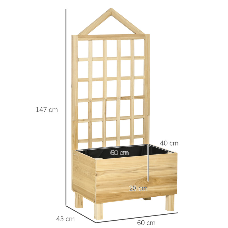 Floreira de Madeira com Treliça Floreira com Treliça Tecido não Tecido e 2 Orifícios de Drenagem para Cultivos de Verduras Plantas Flores 60x43x147 cm Madeira