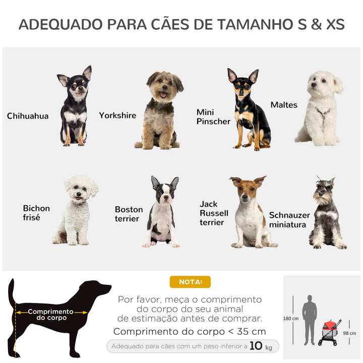 Carrinho para Animais de Estimação 3 em 1 Carrinho para Cães e Gatos Dobrável com Bolsa de Transporte Cesta de Armazenamento e Travão Tecido de Oxford 600D Carga Máxima 15kg 82x49,5x98cm Vermelho