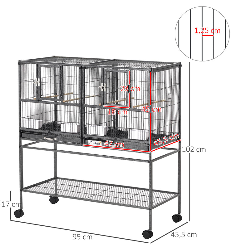 Gaiola de pássaro pequeno com 2 bandejas 4 alimentadores 4 poleiros 95x45,5x102 cm